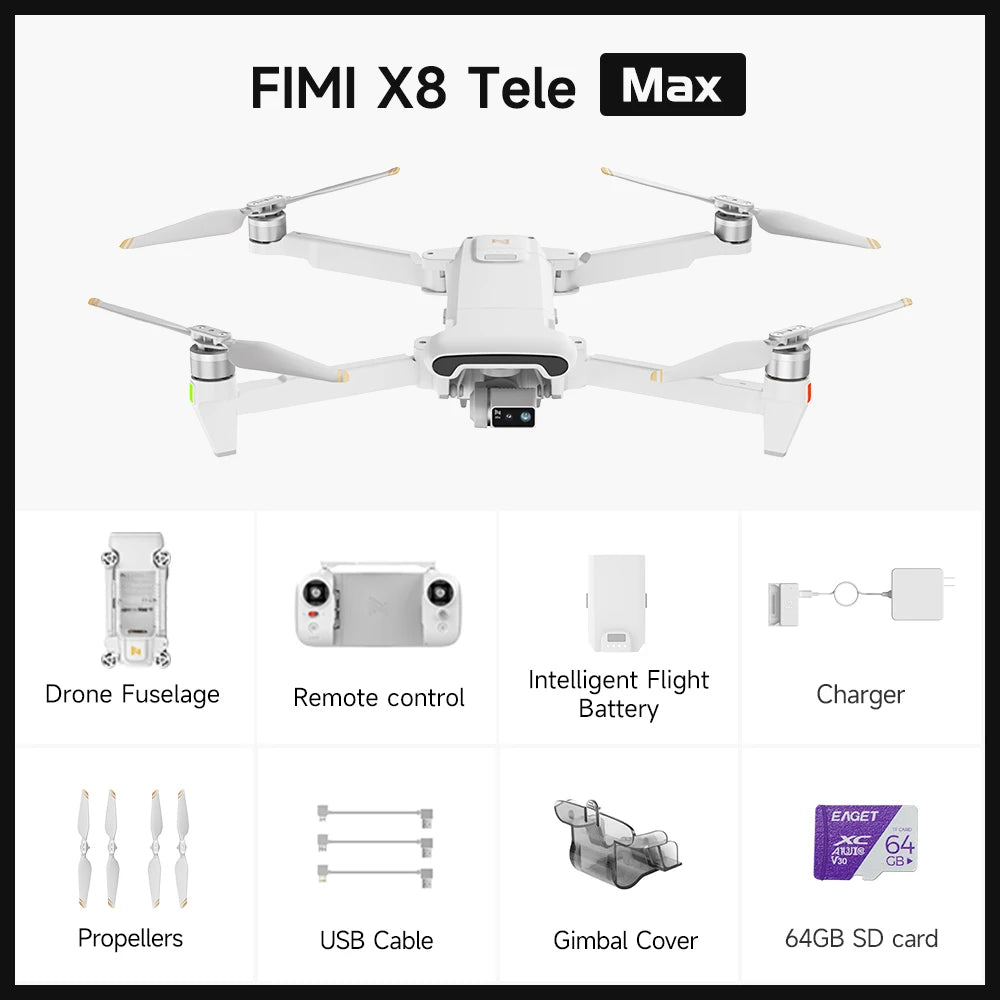 FIMI X8 Tele Max 20km Range drone 4K professional original 60fps Dual Camera 3-Axis Gimbal & AI Night Vision 30min Flight Time