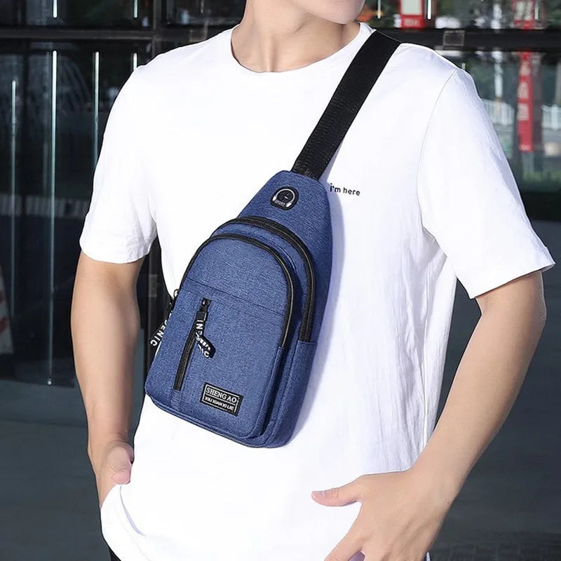 Men's Solid Color Chest Bag - Outdoor Casual Fashion Canvas Messenger Satchel with Zipper