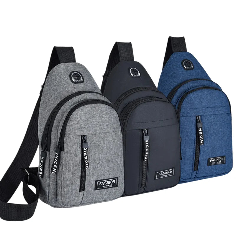 Men's Solid Color Chest Bag - Outdoor Casual Fashion Canvas Messenger Satchel with Zipper