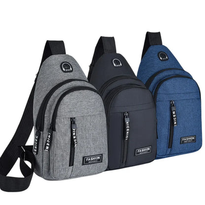 Men's Solid Color Chest Bag - Outdoor Casual Fashion Canvas Messenger Satchel with Zipper