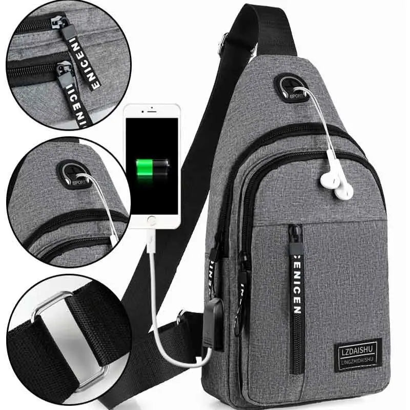 Men's Solid Color Chest Bag - Outdoor Casual Fashion Canvas Messenger Satchel with Zipper