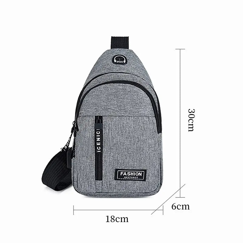 Men's Solid Color Chest Bag - Outdoor Casual Fashion Canvas Messenger Satchel with Zipper