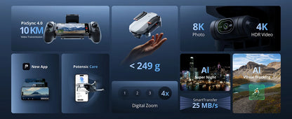 Potensic ATOM 2 3-Axis Gimbal Camera Drone 4K Video, 8K Photo, Under 249g, Vertical Shoot, 10-KM Professional Drones, Night Shot