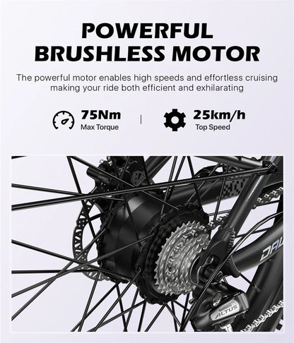 Electric Bicycle 48V 14AH Lithium Battery Electric Mountain Bike 100km Range 27.5" Spoke Wheel 7 Speed Adults Mountain E-bike