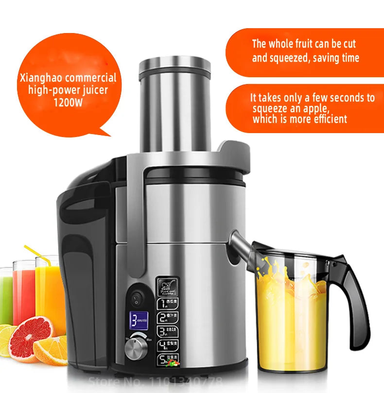 1200W Commercial Electric Juicer Powerful Large-caliber Juicer LCD Display 220V Full-automatic Fresh Fruit Large Original Juicer