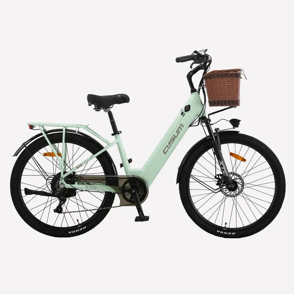Electric Bicycle 26" 250W Motor 7S Removable Li-Battery Pedal Assist with Basket Luggage Rack Urban Unisex City Commuter E-bike