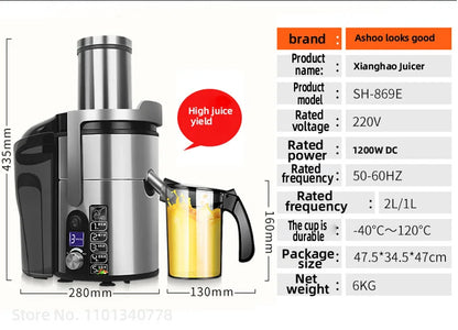 1200W Commercial Electric Juicer Powerful Large-caliber Juicer LCD Display 220V Full-automatic Fresh Fruit Large Original Juicer
