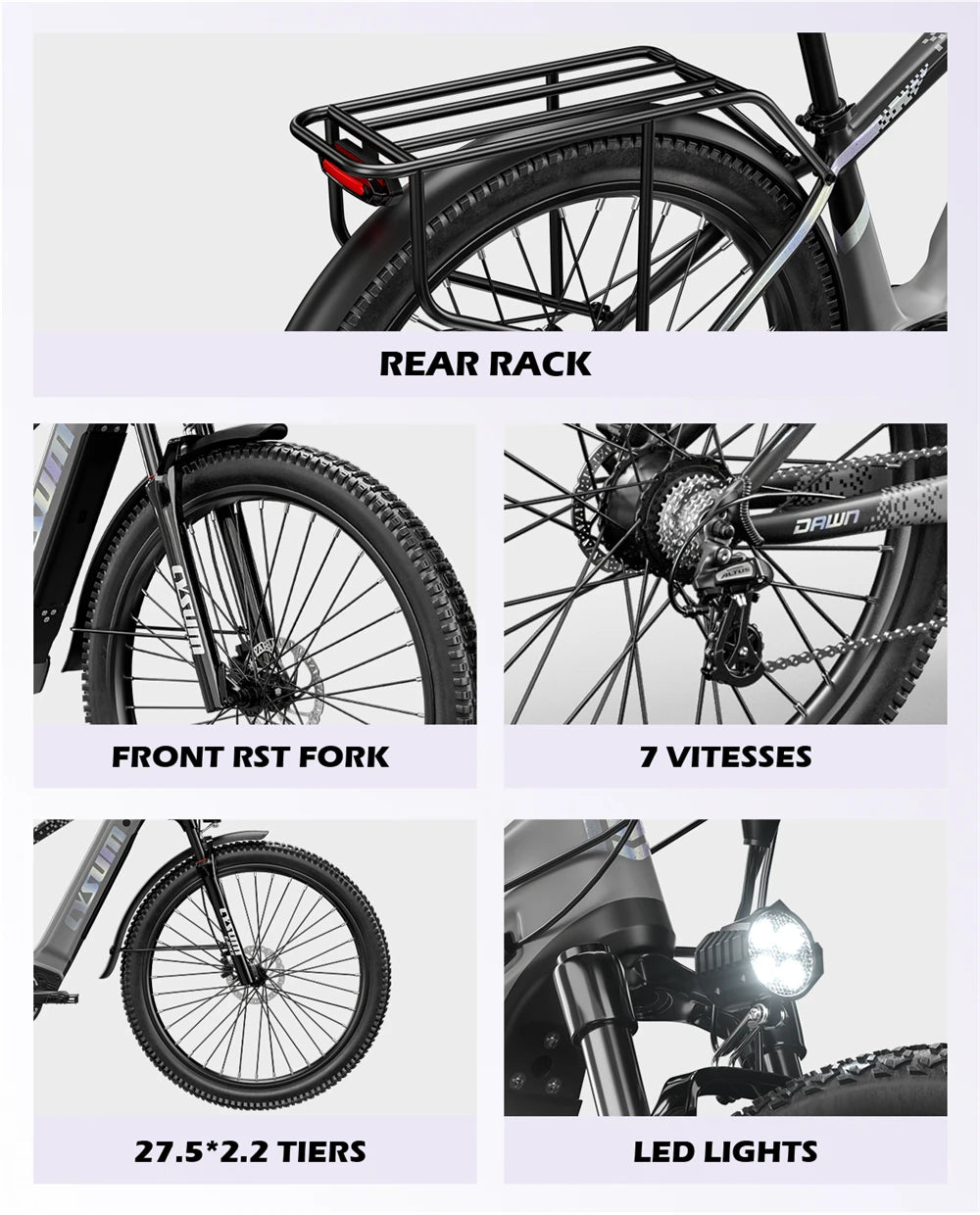 Electric Bicycle 48V 14AH Lithium Battery Electric Mountain Bike 100km Range 27.5" Spoke Wheel 7 Speed Adults Mountain E-bike