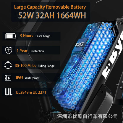 E-Bike 4000W Motor 52V32AH All-terrain Fully Suspended Off-road Motorcycle Electric Bike 24*4.0-inch Fat Tire  Electric Bicycle