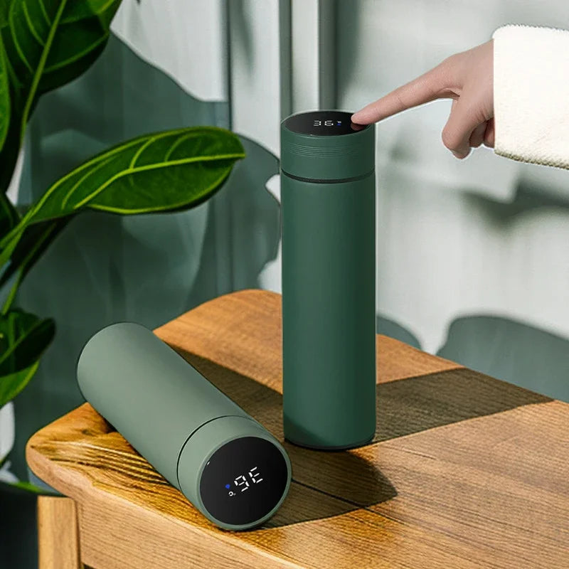 500ml Insulated Thermal Water Bottle with Digital Temperature Display - Leakproof Stainless Steel Vacuum Flask for Coffee and Milk