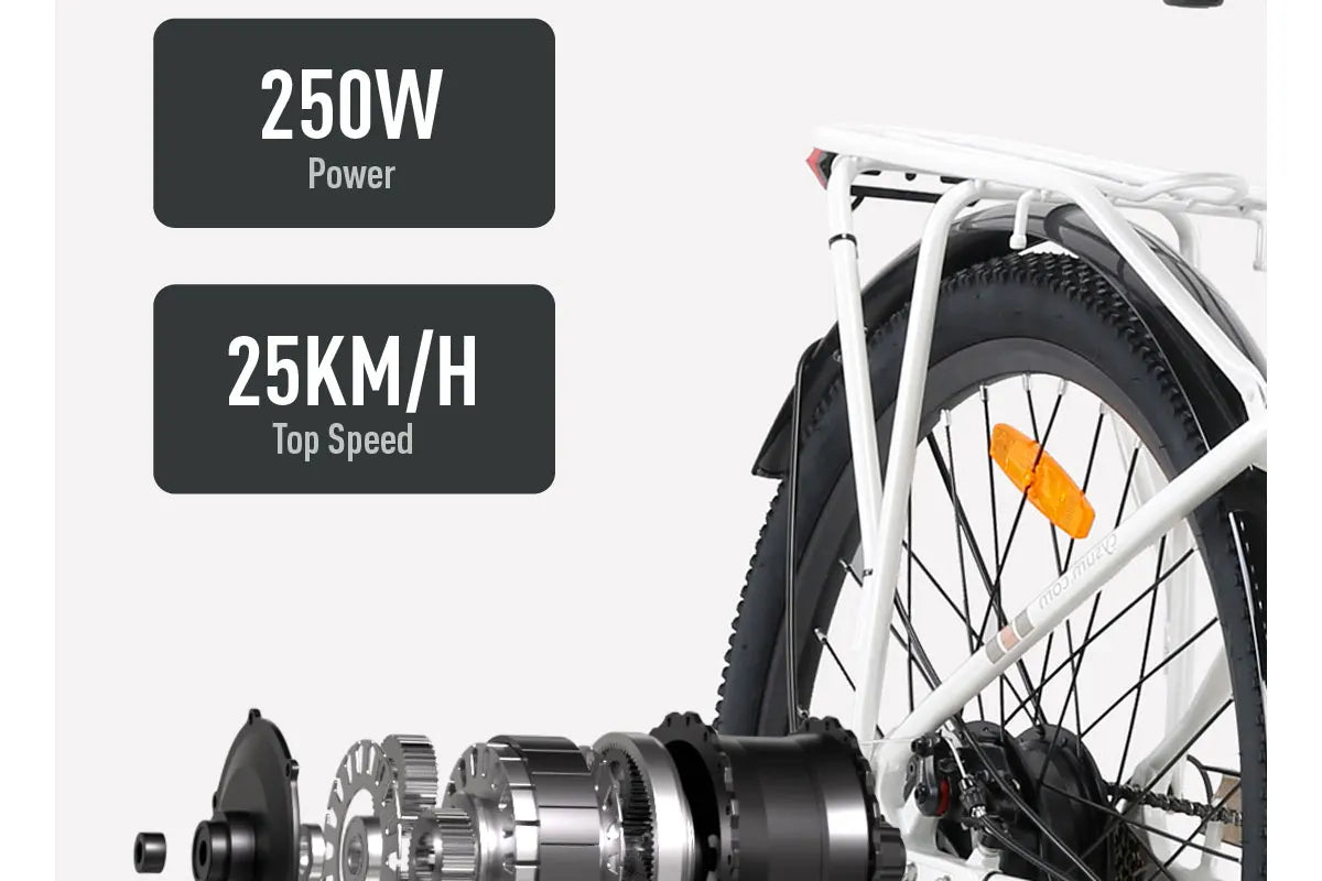 Electric Bicycle 26" 250W Motor 7S Removable Li-Battery Pedal Assist with Basket Luggage Rack Urban Unisex City Commuter E-bike