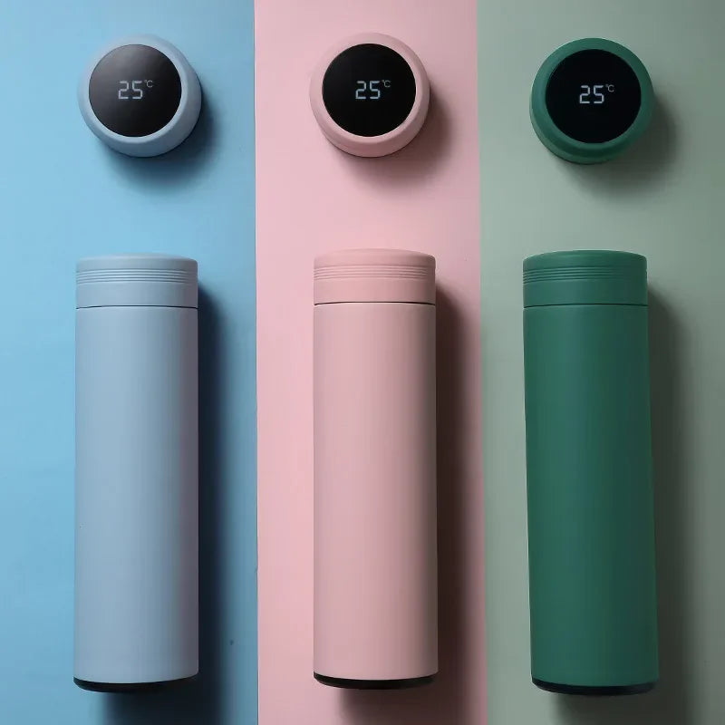 500ml Insulated Thermal Water Bottle with Digital Temperature Display - Leakproof Stainless Steel Vacuum Flask for Coffee and Milk
