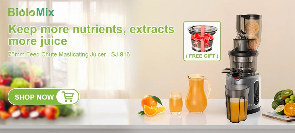 BioloMix Cold Press Juicer,with 130mm Feed Chute,Fit Whole Fruits & Vegetables,High Juice Yield,BPA FREE Slow Masticating Juicer