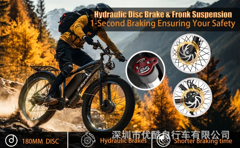 E-Bike 4000W Motor 52V32AH All-terrain Fully Suspended Off-road Motorcycle Electric Bike 24*4.0-inch Fat Tire  Electric Bicycle