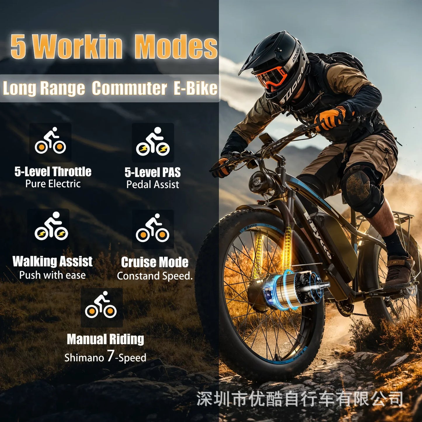 E-Bike 4000W Motor 52V32AH All-terrain Fully Suspended Off-road Motorcycle Electric Bike 24*4.0-inch Fat Tire  Electric Bicycle