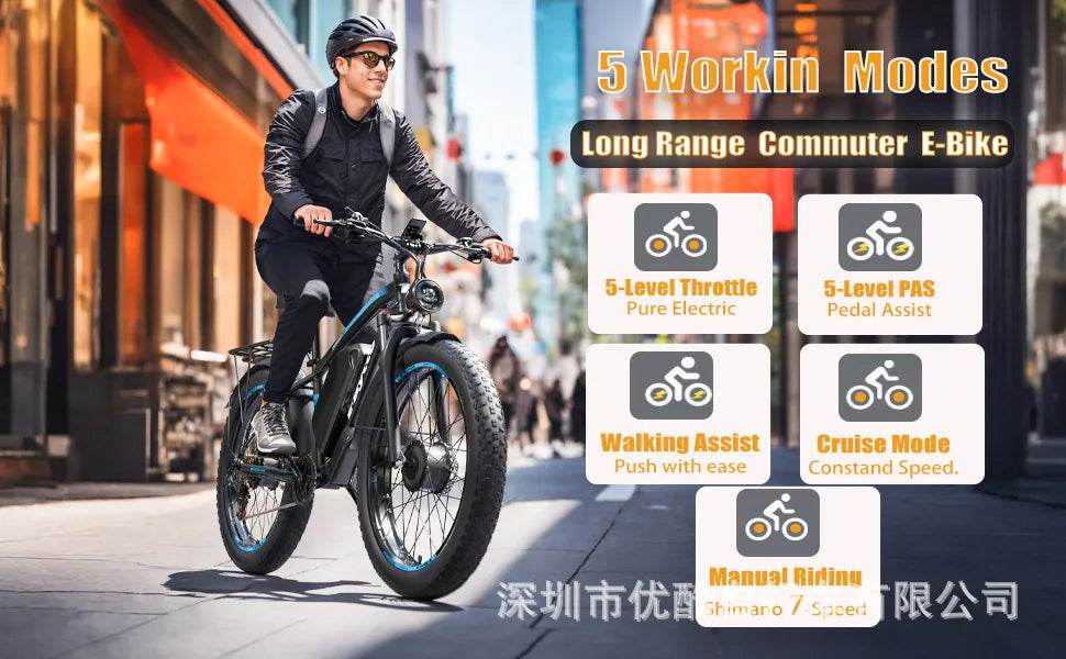 E-Bike 4000W Motor 52V32AH All-terrain Fully Suspended Off-road Motorcycle Electric Bike 24*4.0-inch Fat Tire  Electric Bicycle