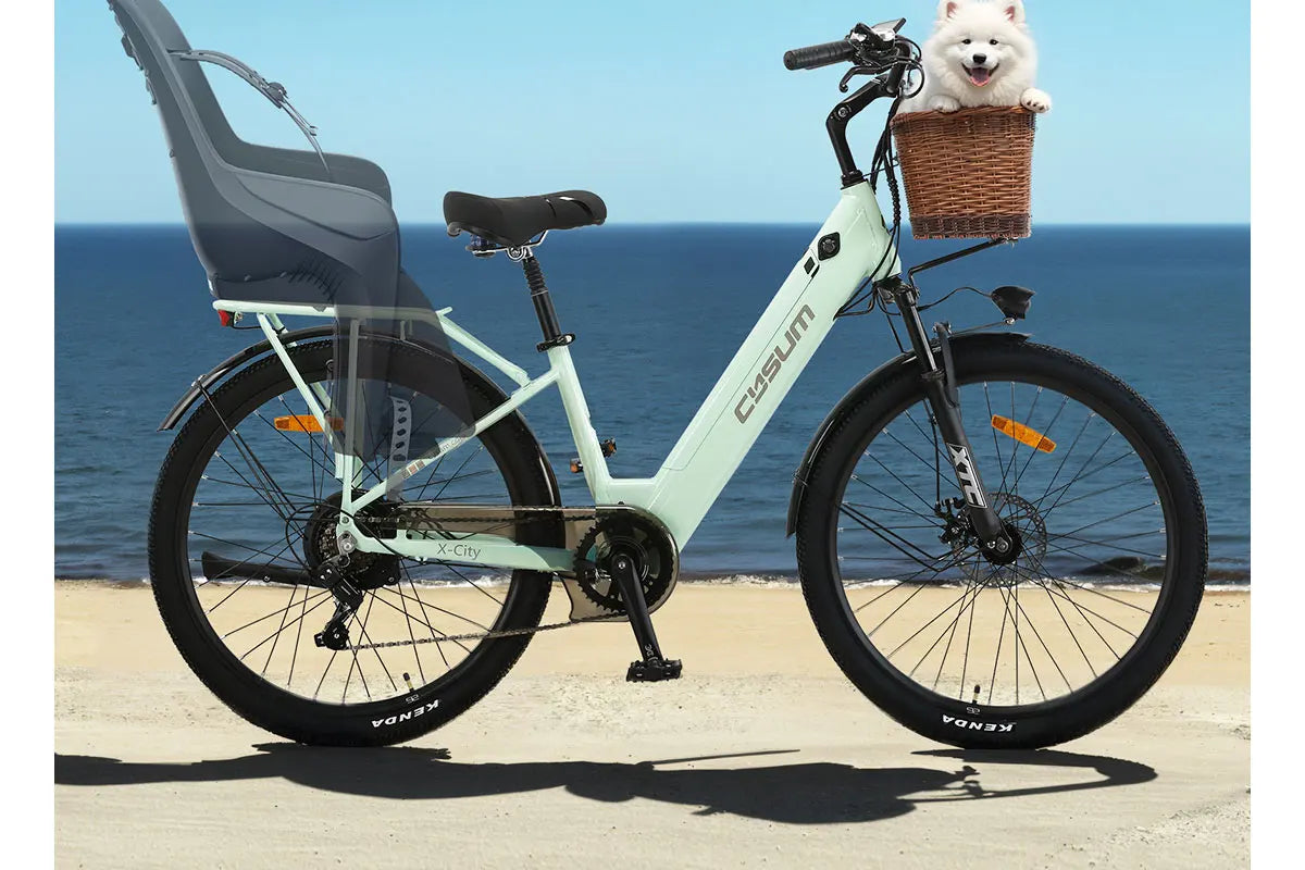 Electric Bicycle 26" 250W Motor 7S Removable Li-Battery Pedal Assist with Basket Luggage Rack Urban Unisex City Commuter E-bike