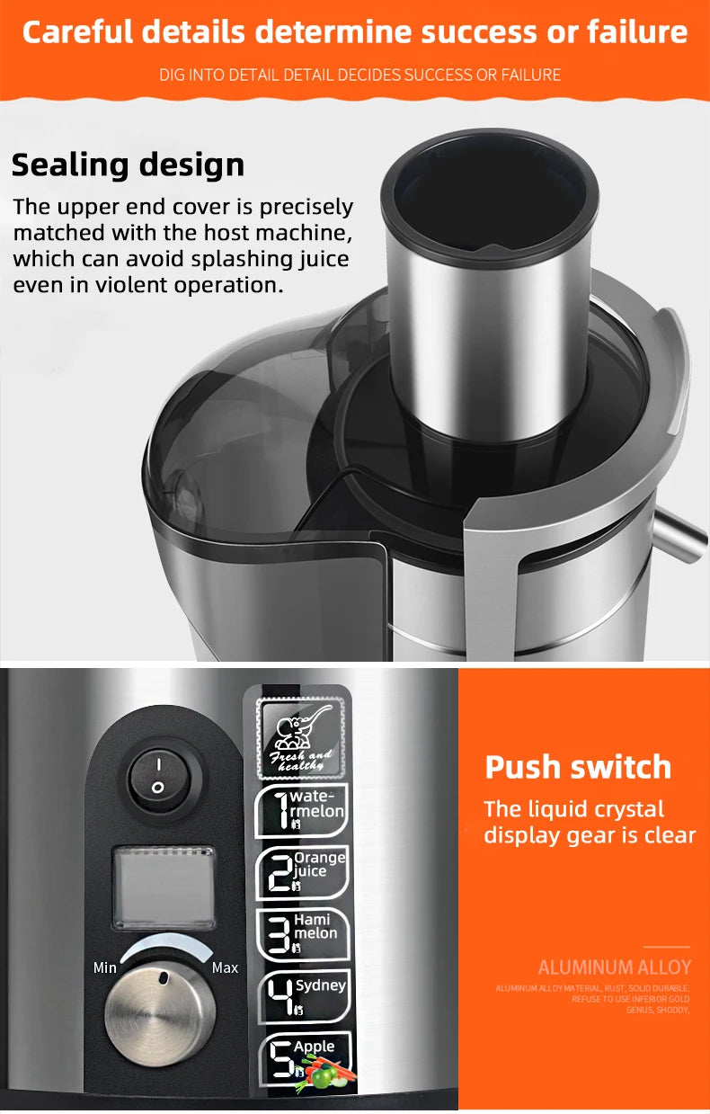 1200W Commercial Electric Juicer Powerful Large-caliber Juicer LCD Display 220V Full-automatic Fresh Fruit Large Original Juicer
