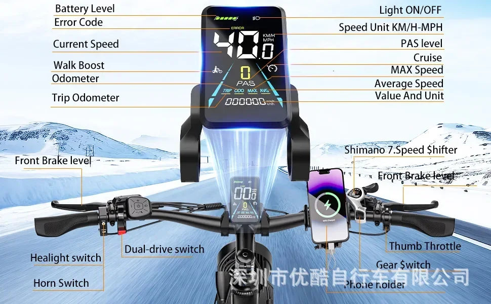 E-Bike 4000W Motor 52V32AH All-terrain Fully Suspended Off-road Motorcycle Electric Bike 24*4.0-inch Fat Tire  Electric Bicycle