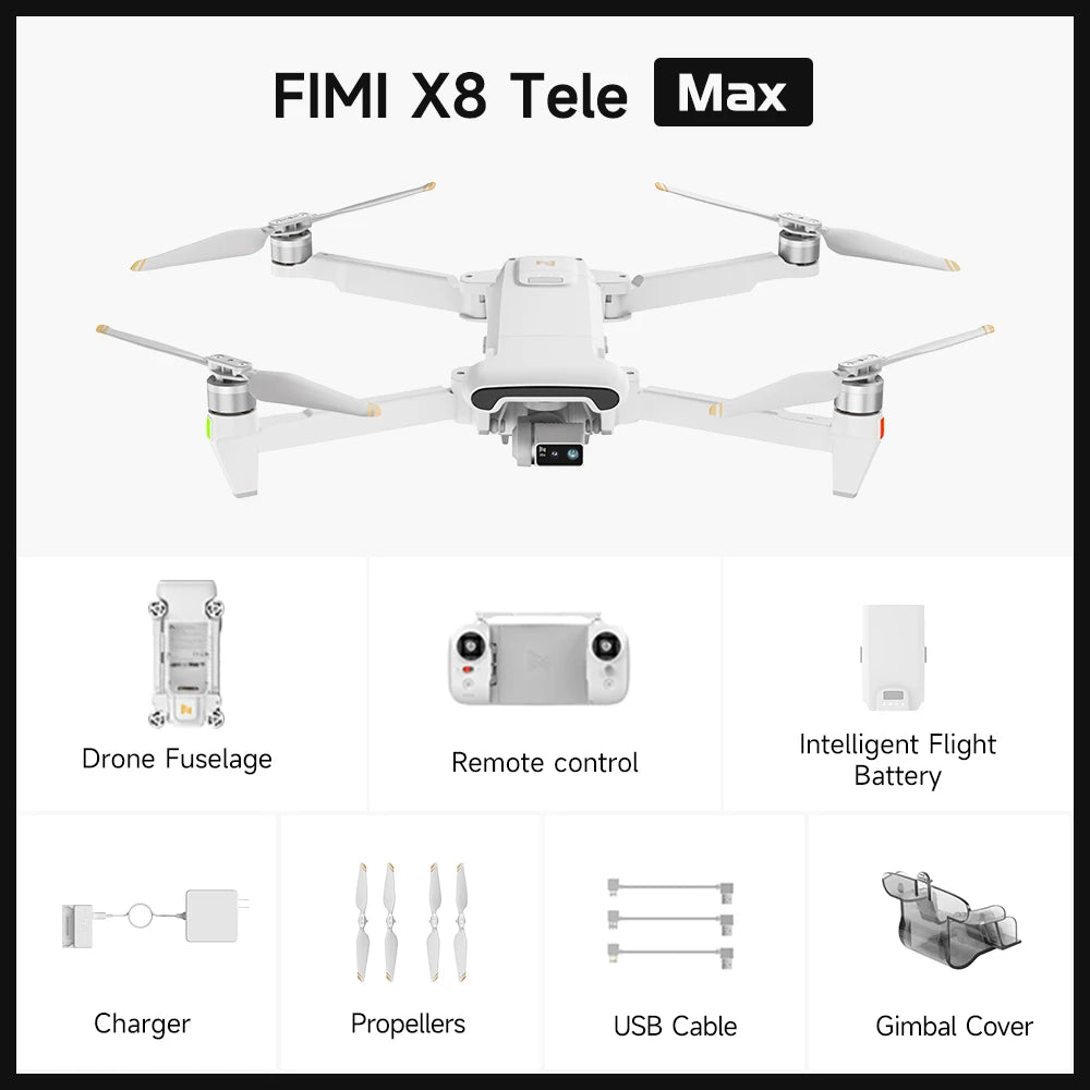 FIMI X8 Tele Max 20km Range drone 4K professional original 60fps Dual Camera 3-Axis Gimbal & AI Night Vision 30min Flight Time