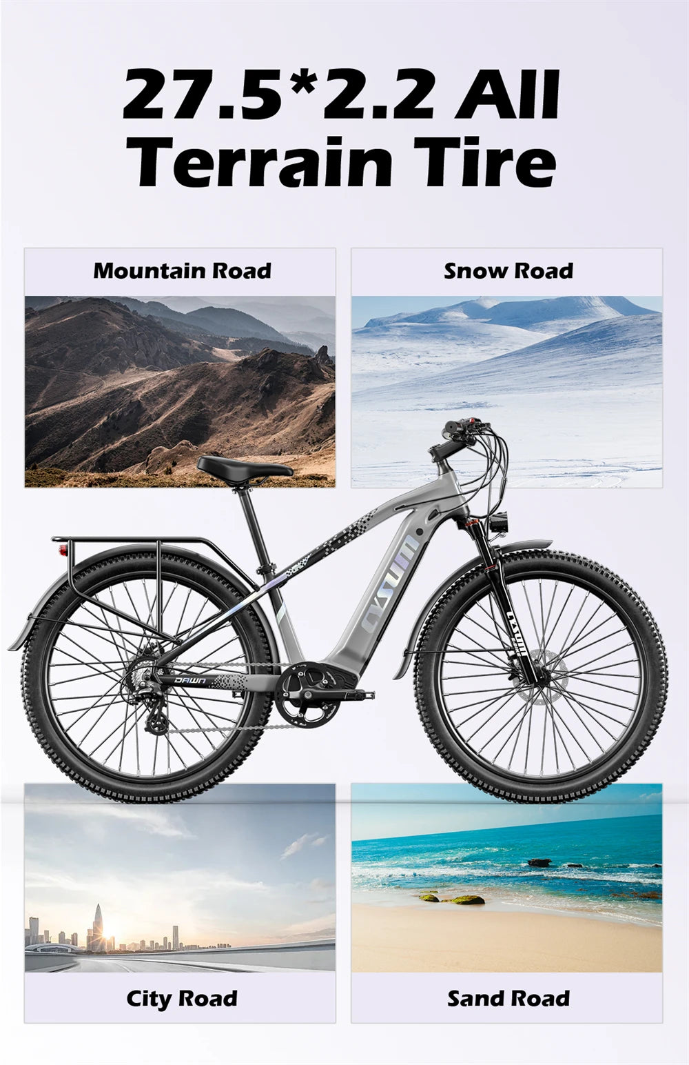 Electric Bicycle 48V 14AH Lithium Battery Electric Mountain Bike 100km Range 27.5" Spoke Wheel 7 Speed Adults Mountain E-bike