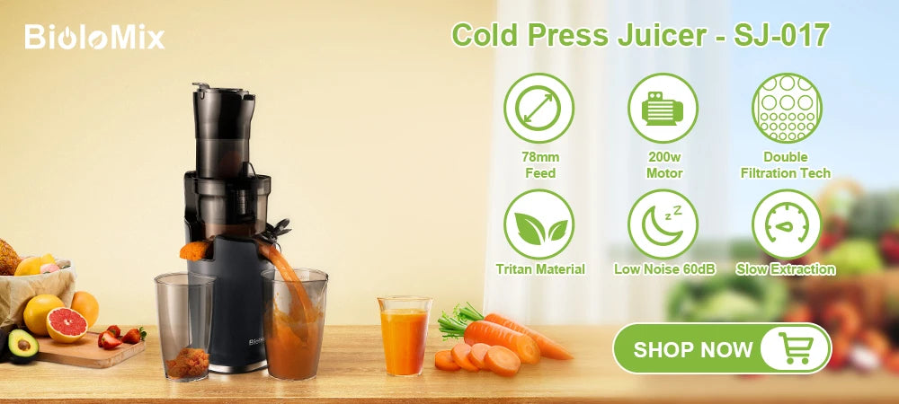 BioloMix Cold Press Juicer,with 130mm Feed Chute,Fit Whole Fruits & Vegetables,High Juice Yield,BPA FREE Slow Masticating Juicer