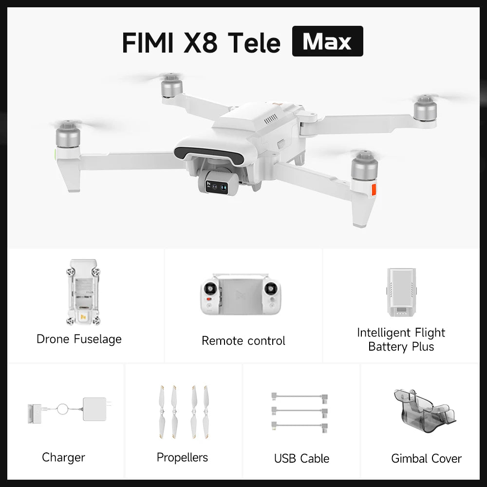 FIMI X8 Tele Max 20km Range drone 4K professional original 60fps Dual Camera 3-Axis Gimbal & AI Night Vision 30min Flight Time