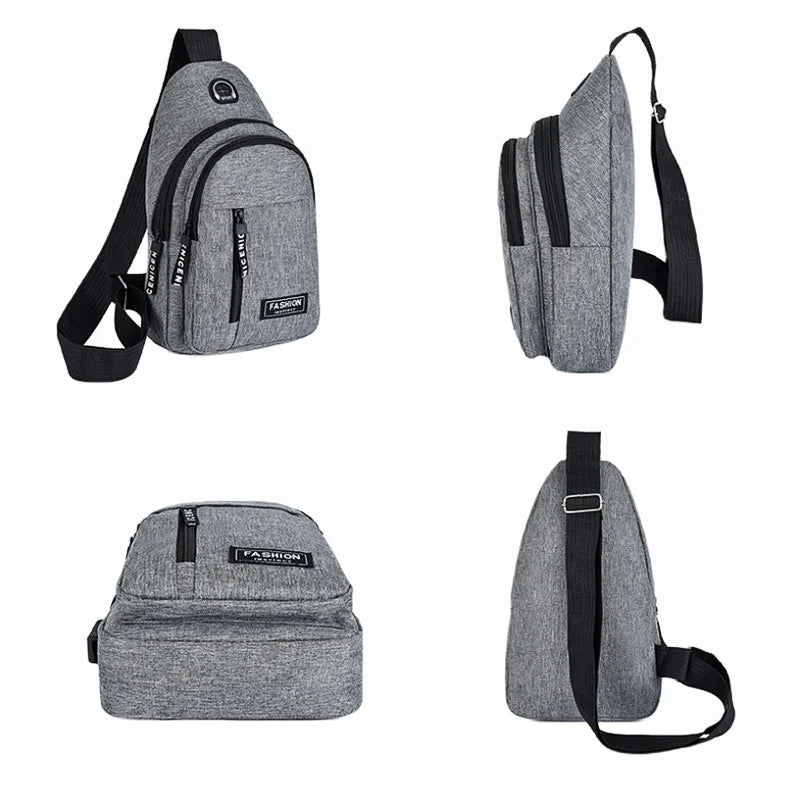 Men's Solid Color Chest Bag - Outdoor Casual Fashion Canvas Messenger Satchel with Zipper
