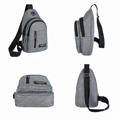 Men's Solid Color Chest Bag - Outdoor Casual Fashion Canvas Messenger Satchel with Zipper